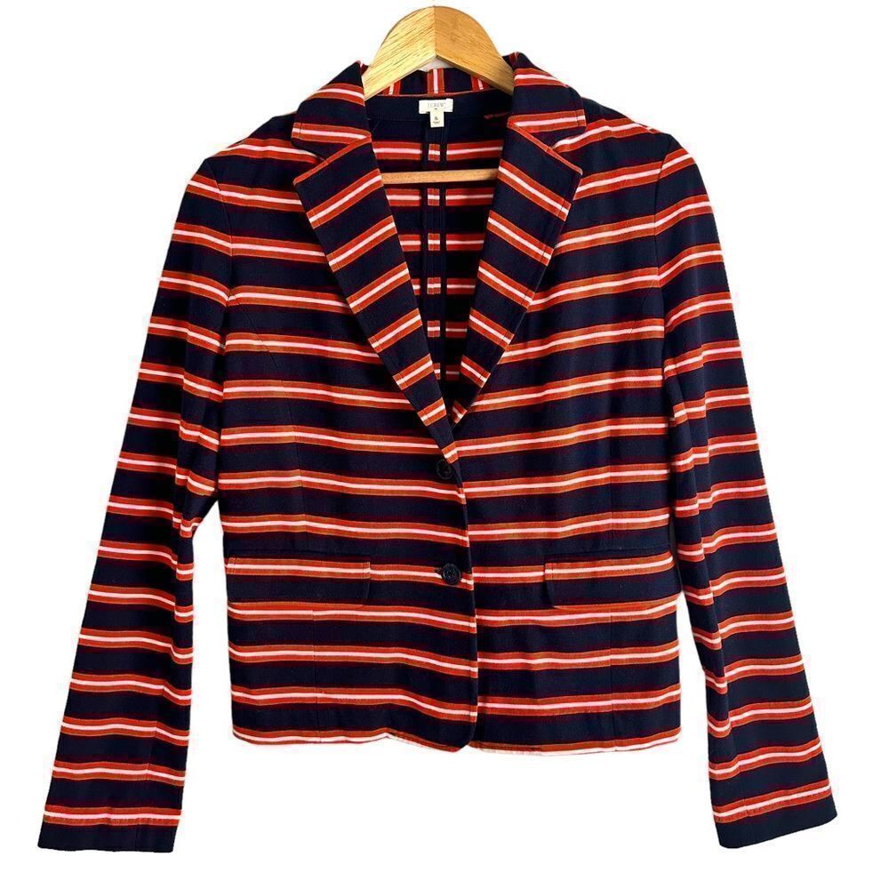 J Crew Factory Navy and Orange Striped 100% Cotton Two Button Blazer Size S